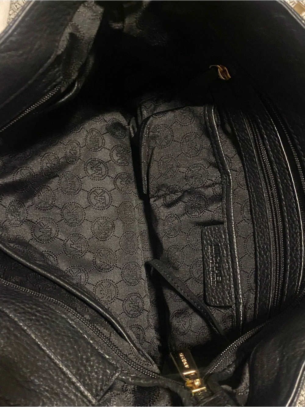 Michael Kors Black Leather Tote with Gold Logo Plaque